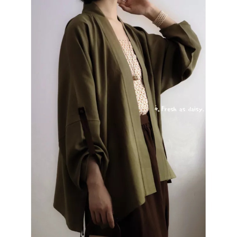 ｜春日醒｜春水煎茶🌼日常漢服改良式漢服對襟衫飛機袖開衫外套宋制通勤百搭素色春秋長袖-細節圖4