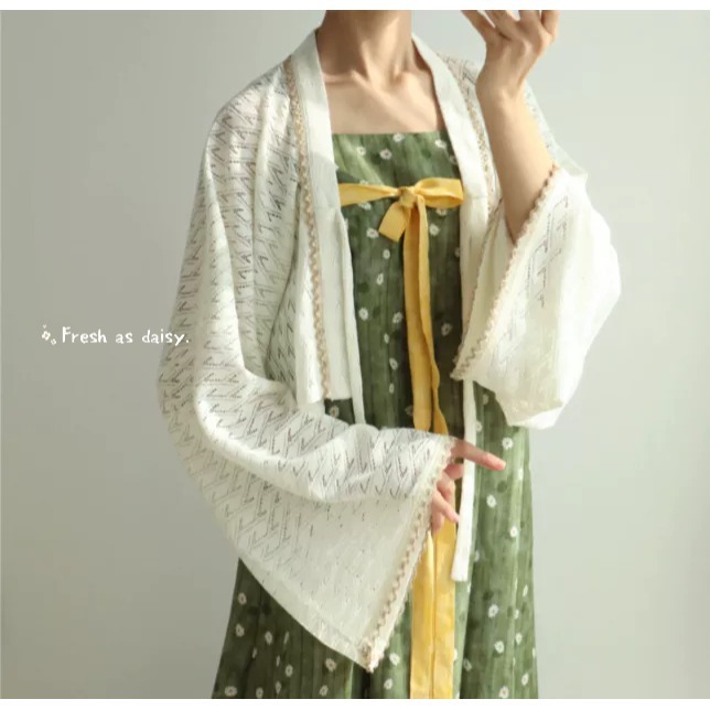 l春日醒 l織花🌼日常漢服改良漢服女春夏法門寺對襟短衫開衫針織外套春夏日常通勤-細節圖2