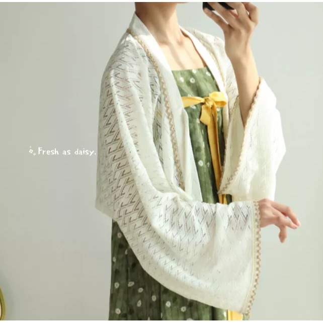 l春日醒 l織花🌼日常漢服改良漢服女春夏法門寺對襟短衫開衫針織外套春夏日常通勤-細節圖3