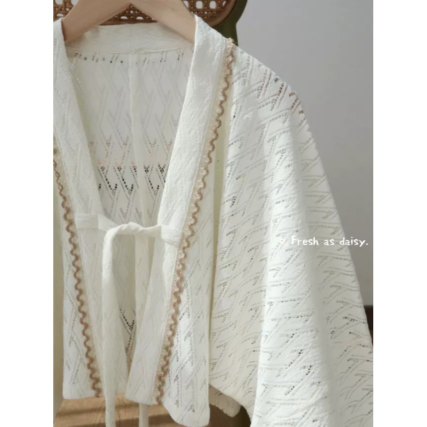 l春日醒 l織花🌼日常漢服改良漢服女春夏法門寺對襟短衫開衫針織外套春夏日常通勤-規格圖7