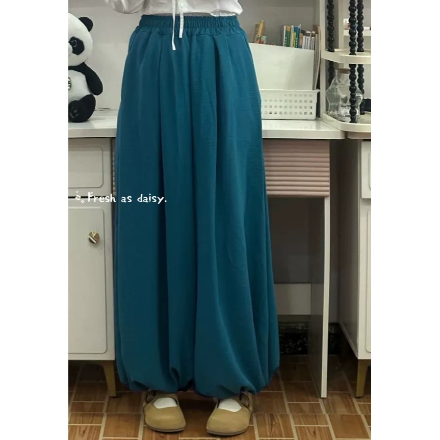｜春日醒｜今夕🌼新款中式預購春夏闊腿褲寬褲燈籠褲通勤休閒百搭鬆緊腰素色改良文青漢服-規格圖8