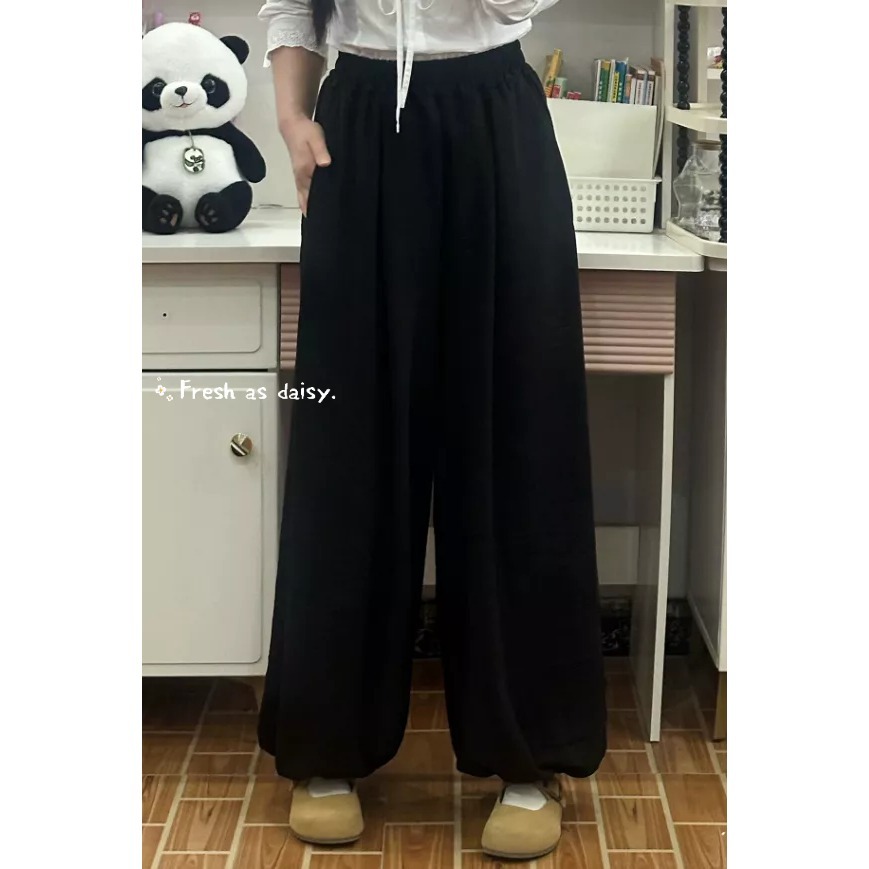 ｜春日醒｜今夕🌼新款中式預購春夏闊腿褲寬褲燈籠褲通勤休閒百搭鬆緊腰素色改良文青漢服-規格圖8