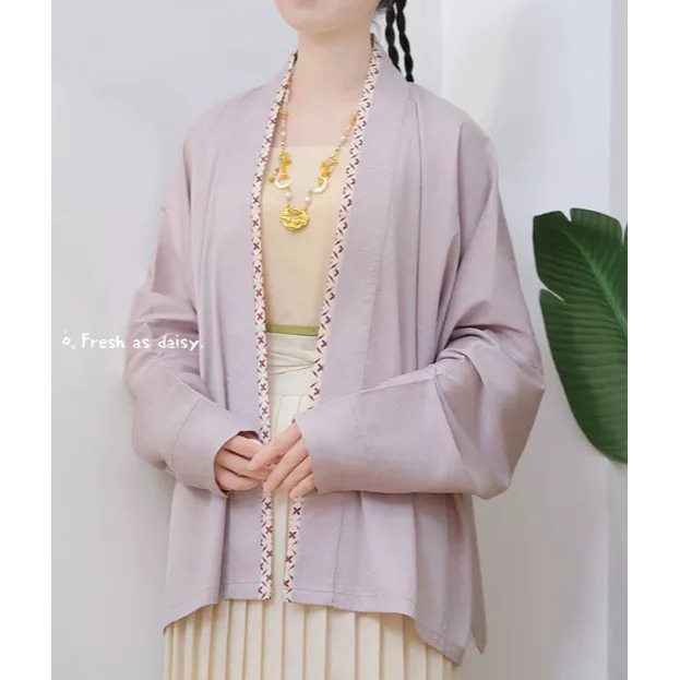 ｜春日醒｜飛花令🌼改良式漢服日常漢服漢服女裝漢服飛機袖上衣開衫多色素色簡約外套宋制春夏少女-細節圖4