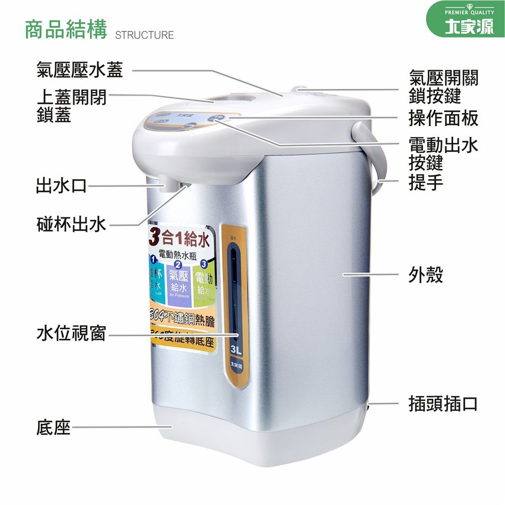 大家源 3.0L 電熱水瓶 TCY-2033-細節圖4