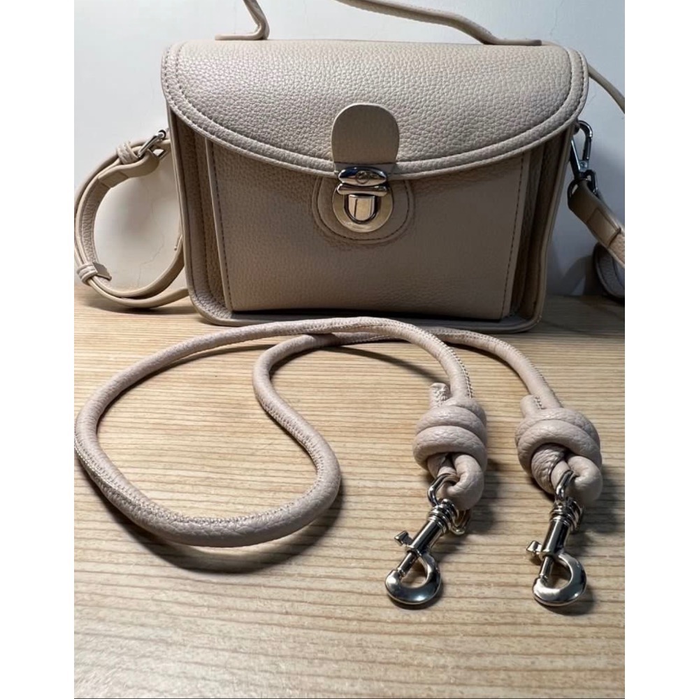 真皮信封方包斜背包/杏色-細節圖4