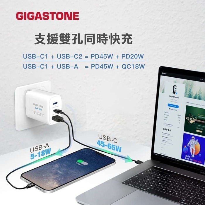 【Gigastone】65W PD+QC 氮化鎵GaN Power Go 三孔快速充電器(PD-7653)-細節圖6