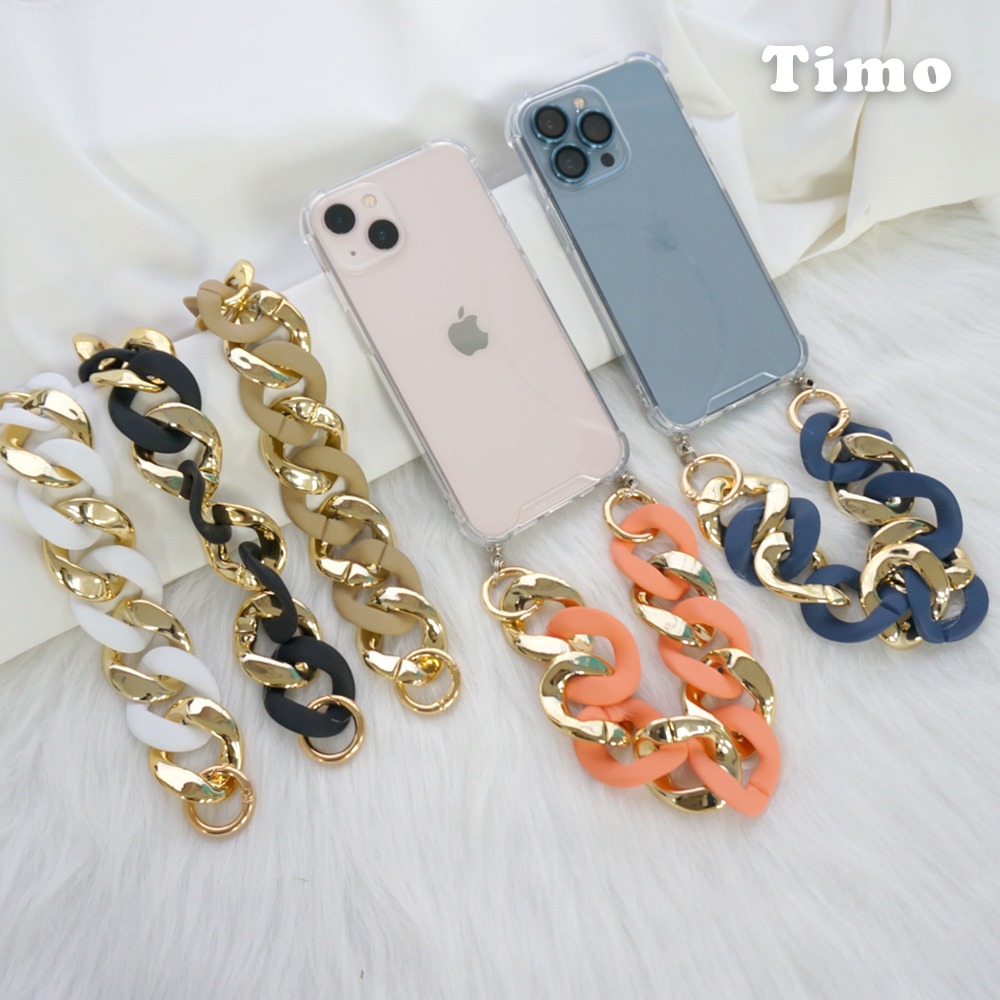 【Timo】for iPhone 12 /11系列【透明釦殻+短鍊】手機掛繩 腕帶短鍊組-華麗壓克力款-細節圖2