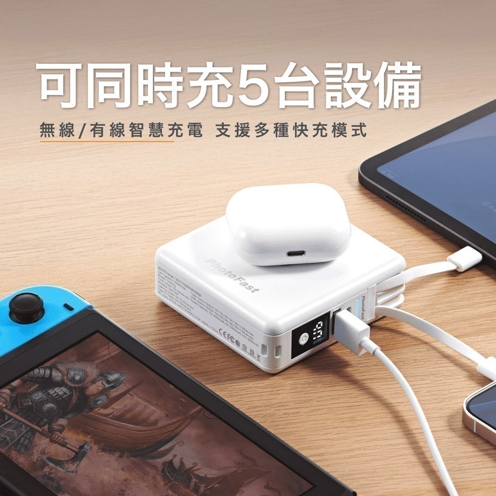 【限時購】【Photofast】MutiCharge 多功能五合一 雙USB-C自帶線 磁吸萬用充電源10000mAh-細節圖3