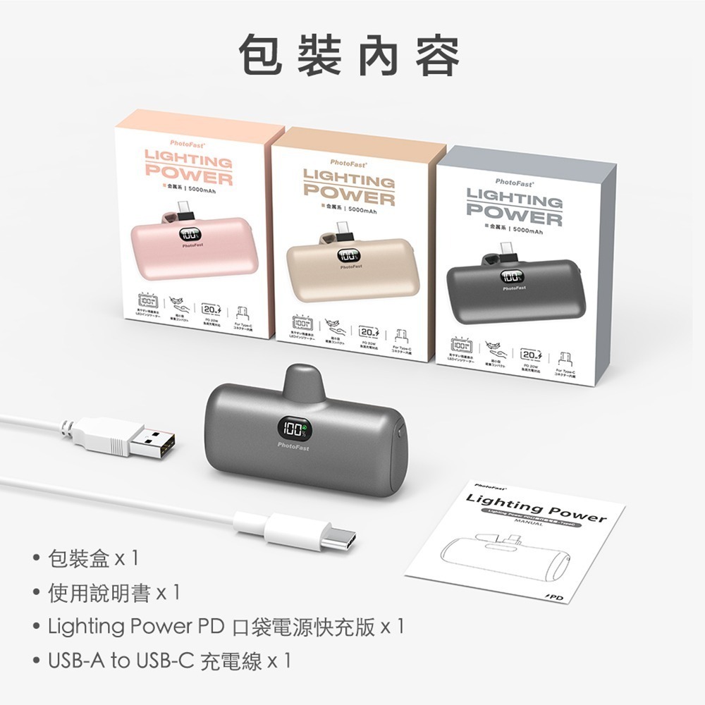 【PhotoFast】金屬系 Lightning/Type-C 5000mAh PD快充口袋行動電源-細節圖9