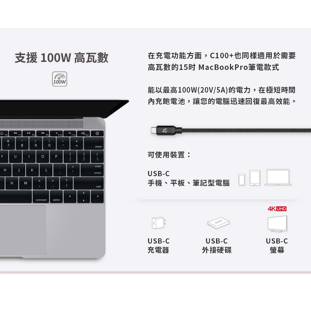 【亞果元素】CASA C100+ USB3.1 Gen 2 USB-C 100W 高速充電視訊傳輸線-細節圖4