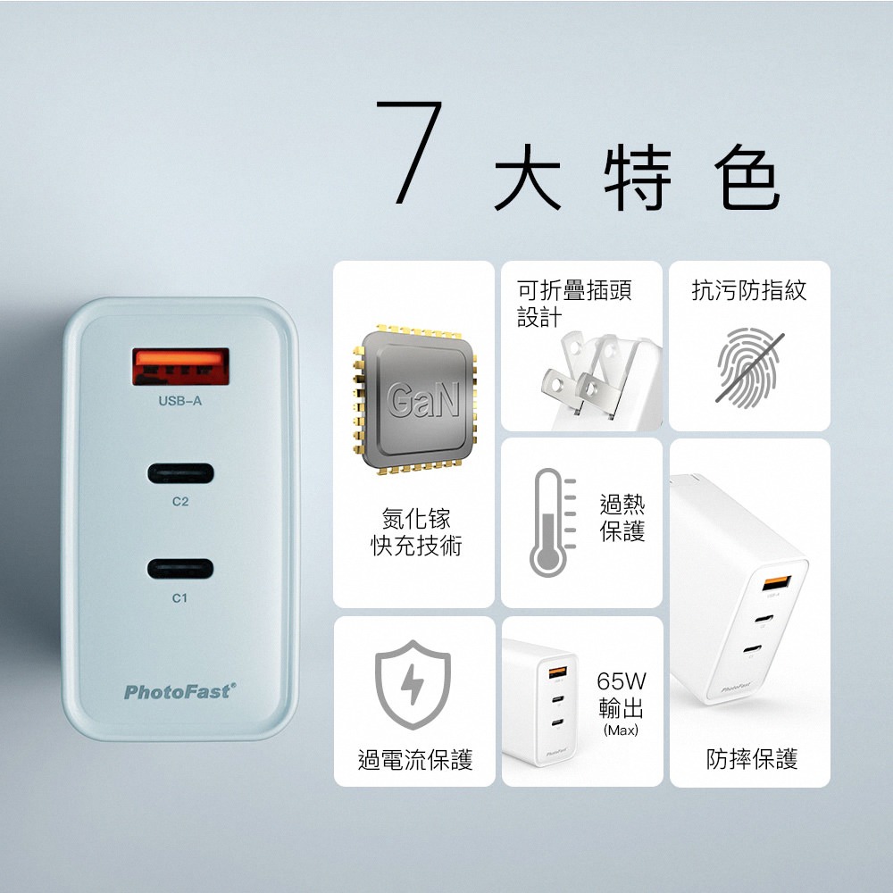 【PhotoFast】A1 Charge 65W PD/QC GaN氮化鎵 三孔充電器-細節圖2