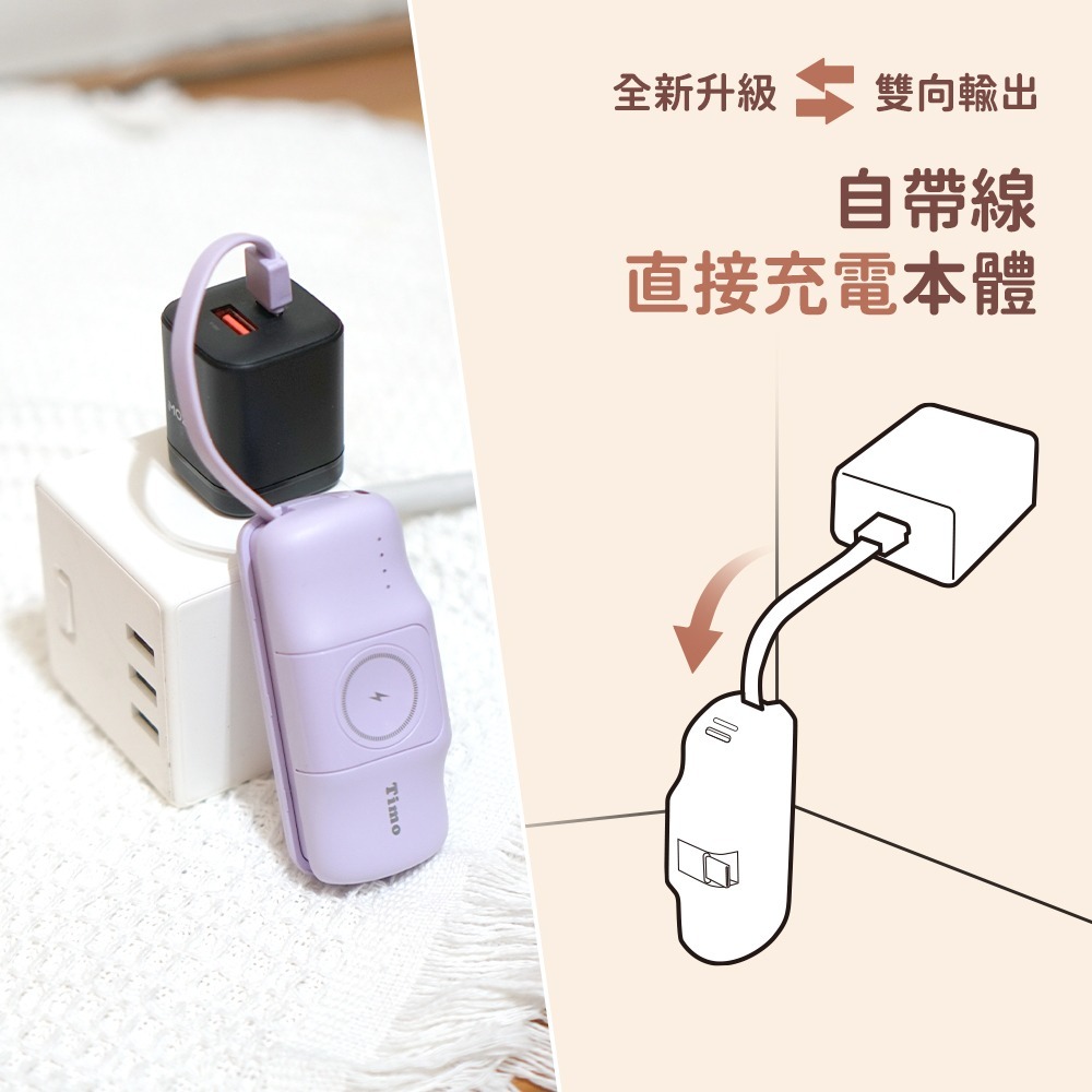 【Timo】蘋果派 三合一 自帶C線 口袋行動電源(Type-C接頭、Lightning接頭任選)-細節圖3