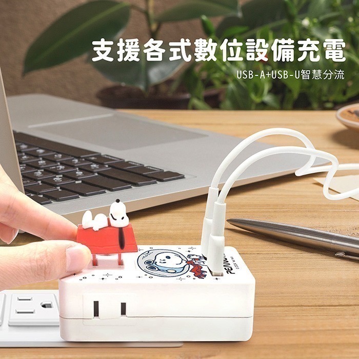 【SNOOPY史努比】三插+1A1C 智慧快充壁插/轉接器(附紅屋造型防塵塞)-細節圖5