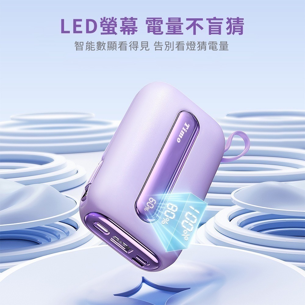 【Timo】五彩石 22.5W快充 20000mAh 自帶雙線數顯行動電源-細節圖9