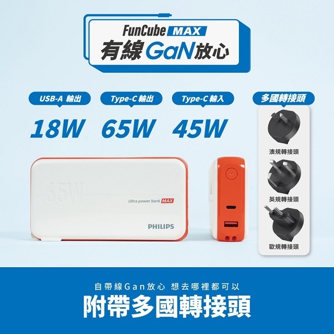 【Philips飛利浦】GaN氮化鎵 65W急速快充多合一行動電源 附萬國插頭(DLP6350C)(有標示Wh)-細節圖10
