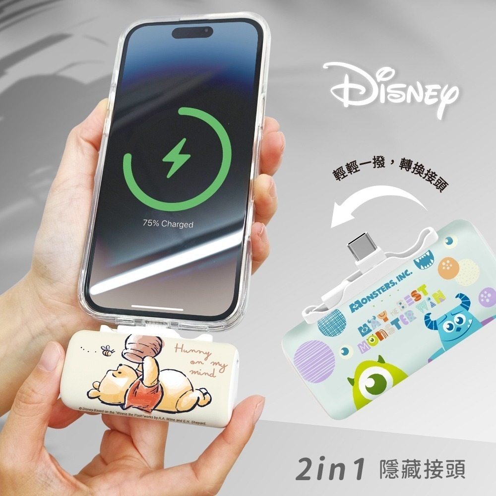 【Disney迪士尼】Lightning & Type-C 2in1 PD快充 雙頭口袋行動電源5000mAh-細節圖4