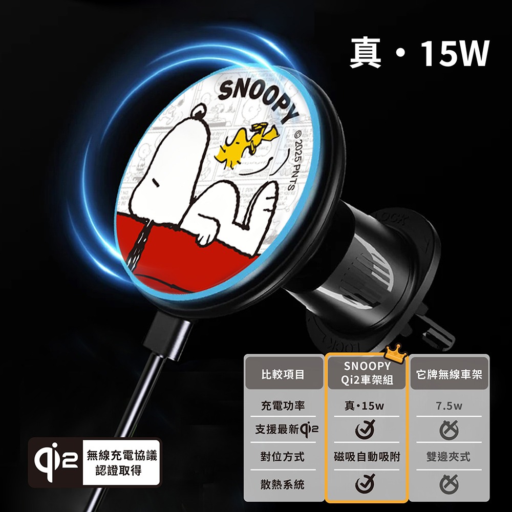 【SNOOPY史努比】Qi2磁吸無線充電盤車架組-細節圖3