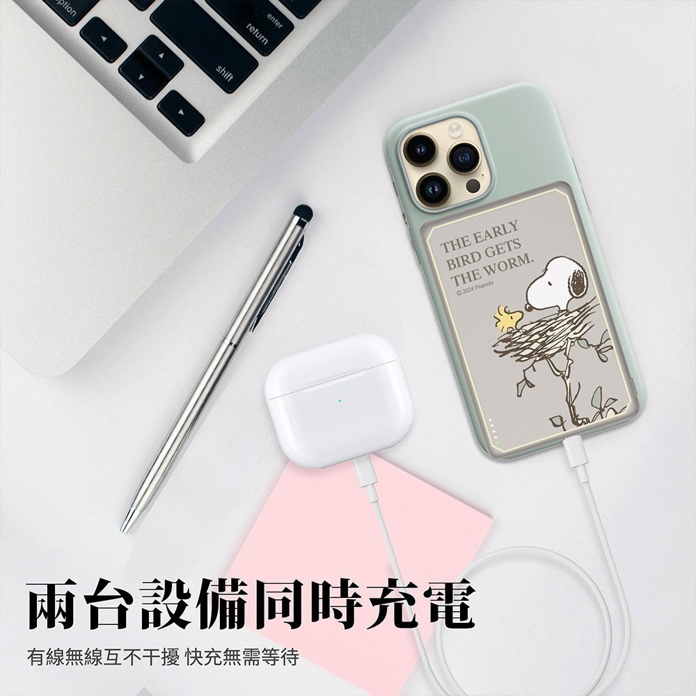 【限時購】SNOOPY史努比 20W PD超薄磁吸無線快充行動電源 10000mAh-細節圖3