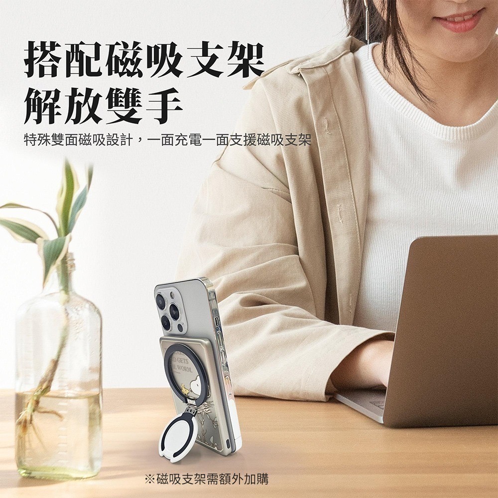 【限時購】SNOOPY史努比 20W PD超薄磁吸無線快充行動電源 10000mAh-細節圖5
