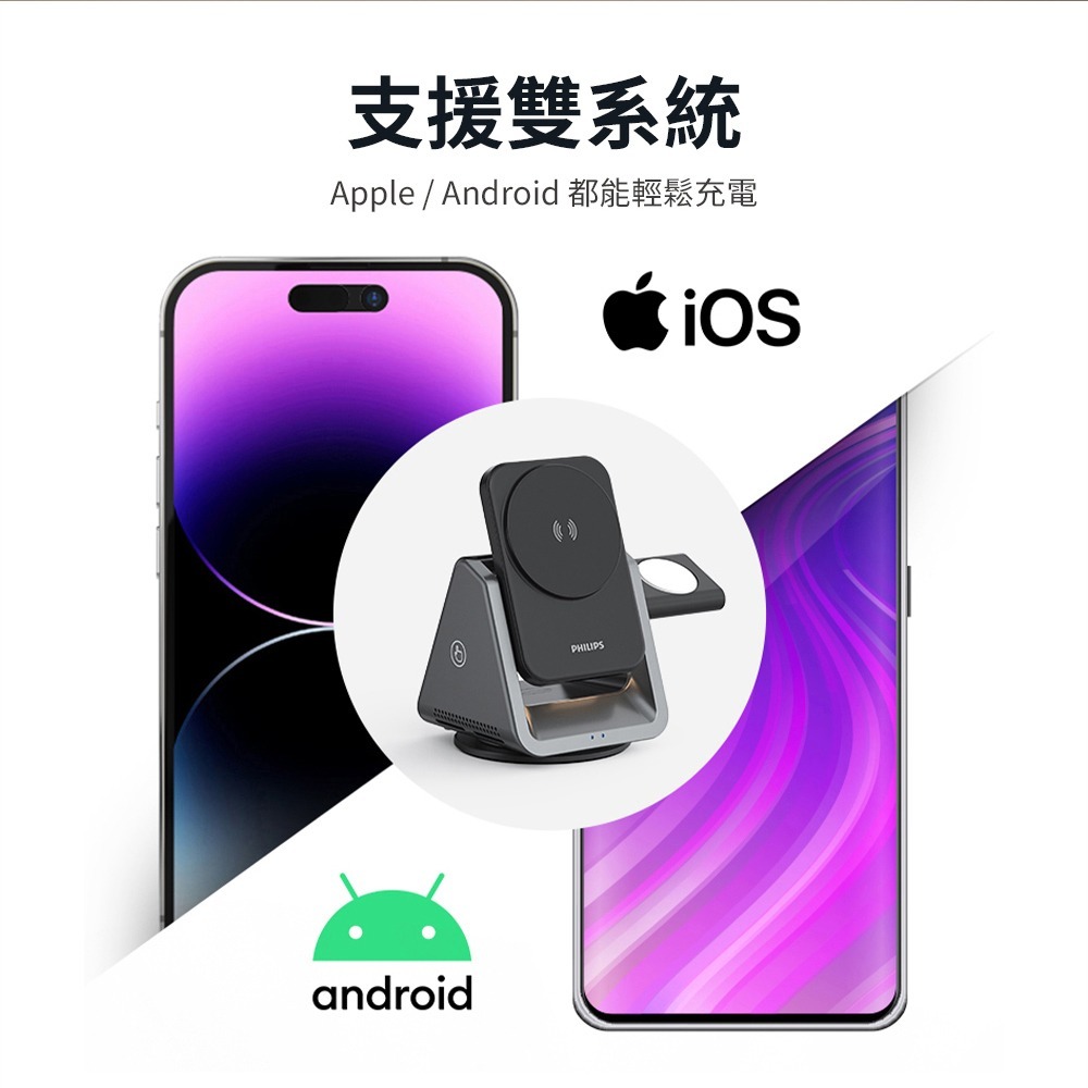 【PHILIPS飛利浦】黑金剛 15W 三合一 磁吸無線充電座-細節圖3