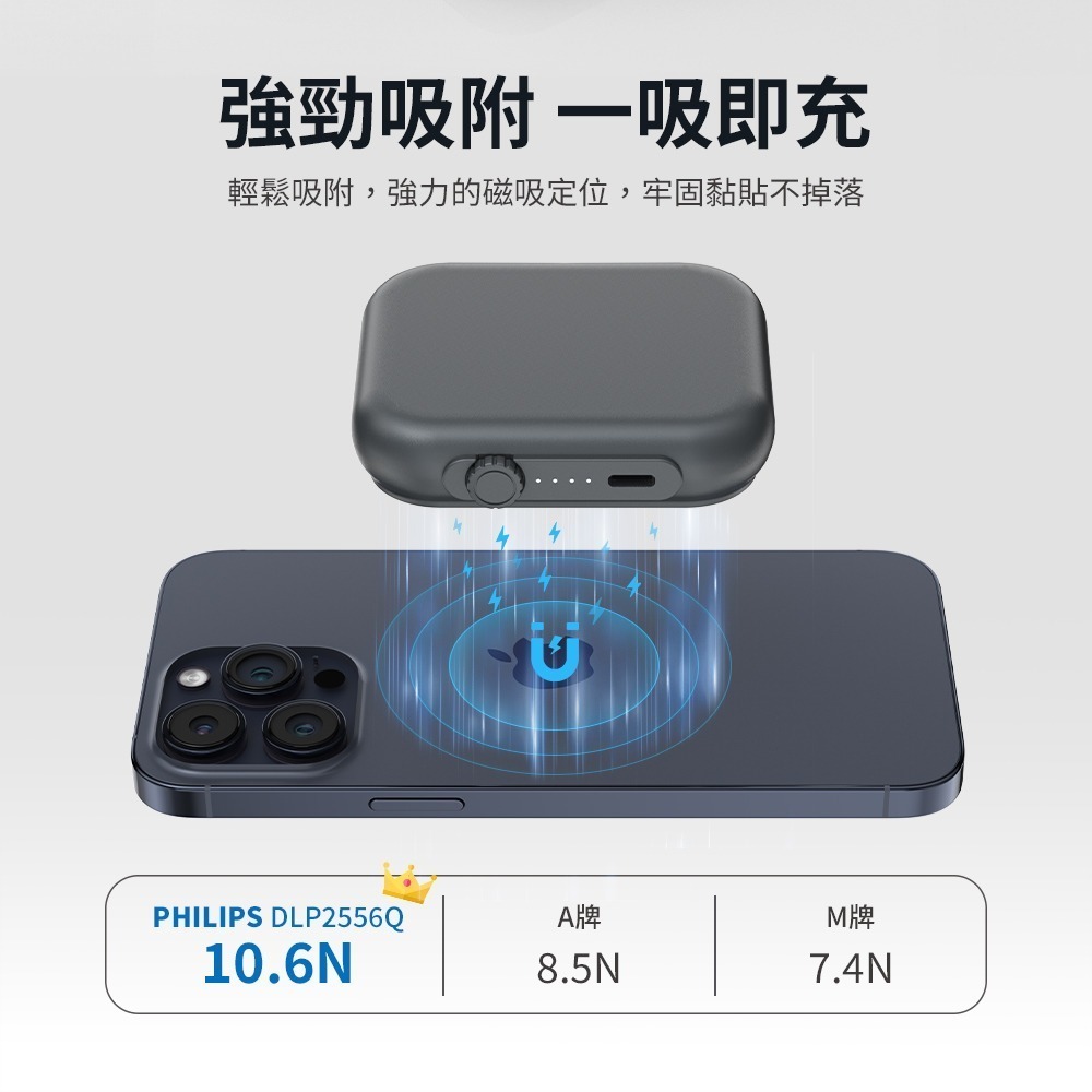【PHILIPS飛利浦】黑金剛 三合一 磁吸行動電源(DLP2556Q) (有標示Wh)-細節圖4