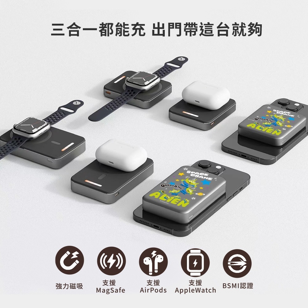 【限時購】【Disney迪士尼】經典角色系列 魔方 三合一磁吸無線充行動電源 10000mAh-細節圖4