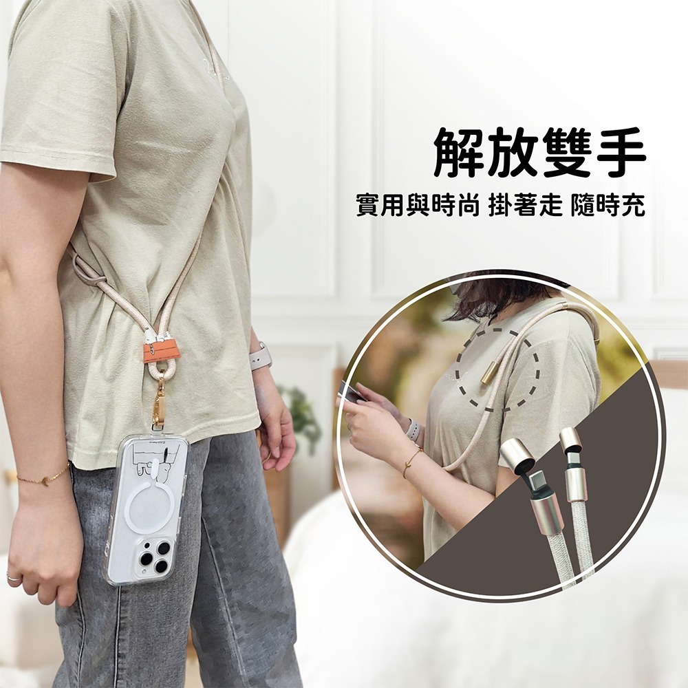 【SNOOPY史努比】Type-C to Type-C 二合一 65W PD 急速充電手機掛繩組(附造型夾片)-細節圖2
