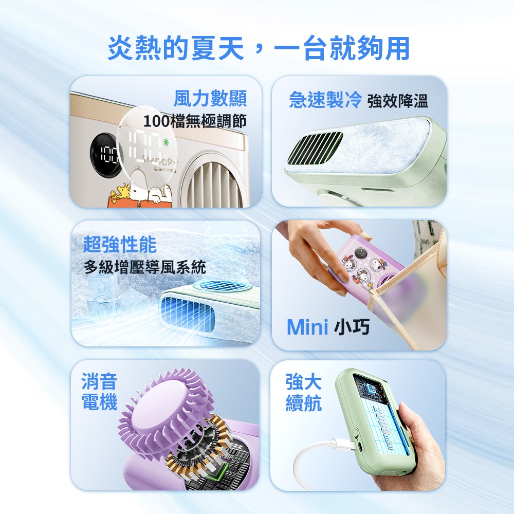 【SNOOPY史努比】100檔 冰鎮頸掛上吹風扇/冰風扇-細節圖2