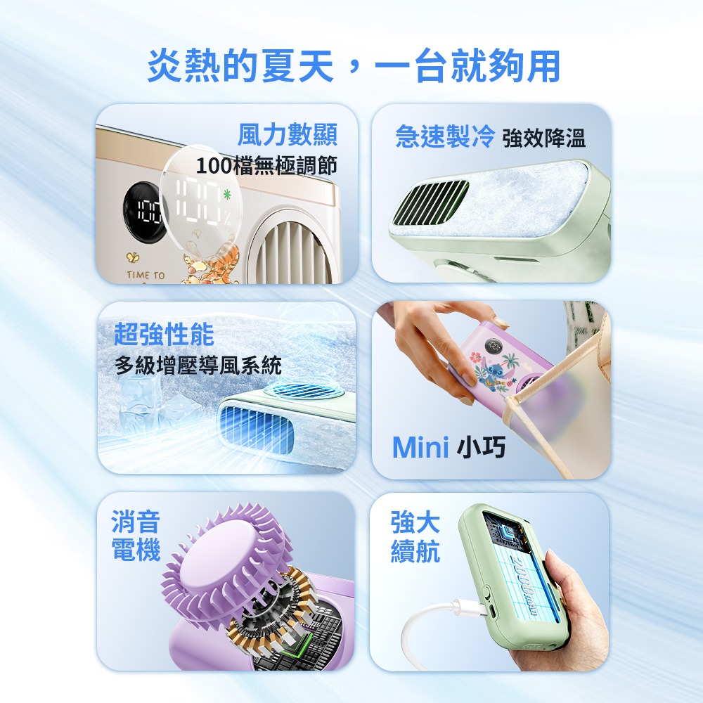 【Disney 迪士尼】經典角色系列 100檔 冰鎮頸掛上吹風扇/冰風扇-細節圖2