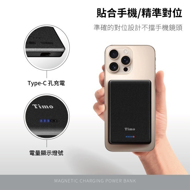 【限時購】Timo 鳥羽系列 三合一 PD超薄磁吸行動電源10000mAh-細節圖4