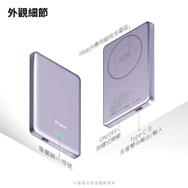 【限時購】Timo 鳥羽系列 三合一 PD超薄磁吸行動電源10000mAh-細節圖5