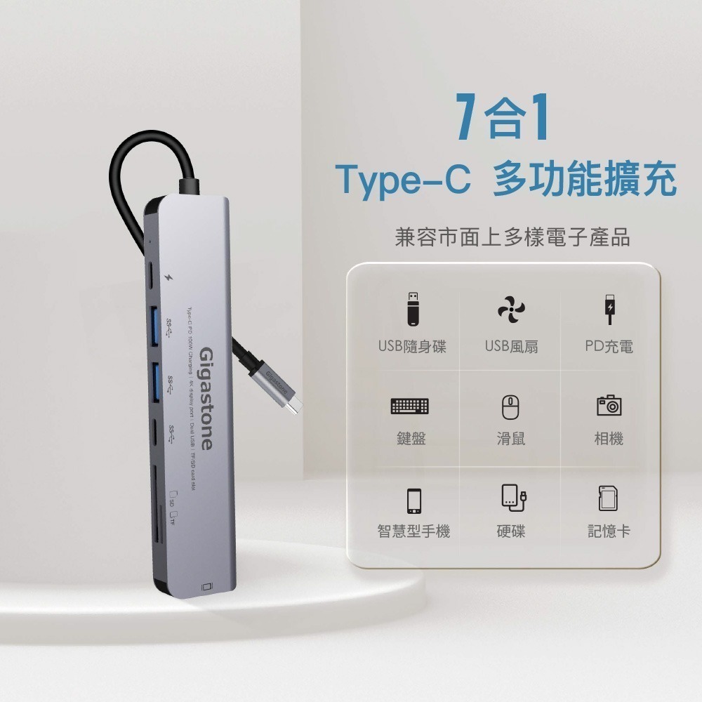 【7-ELEVEN 門市團購】Gigastone 7合1多功能 100W PD充電 Type-C HUB集線器-細節圖9
