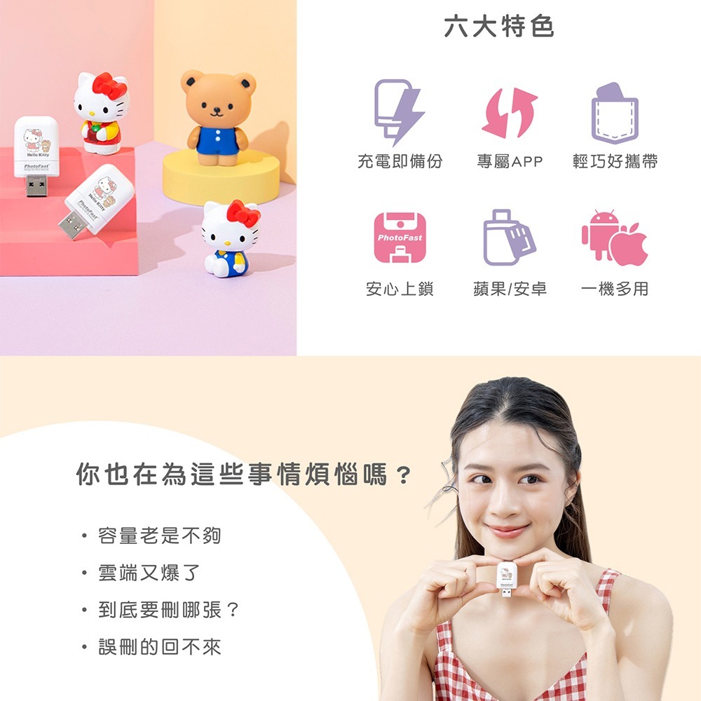 Photofast x Hello Kitty 雙系統自動備份方塊(iOS/Android通用)-公仔款-細節圖2