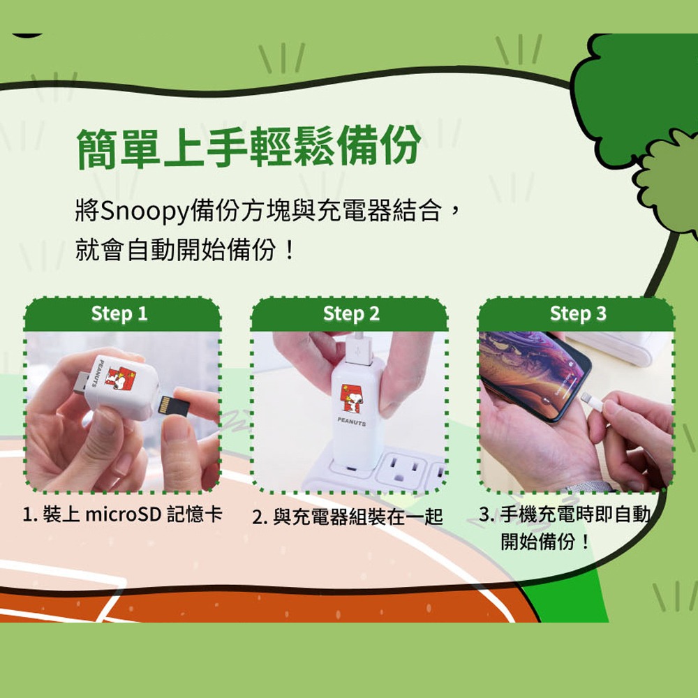 PhotoFast x SNOOPY史努比 iOS/Android通用版 自動備份方塊 充電同時備份_紅屋款-細節圖3