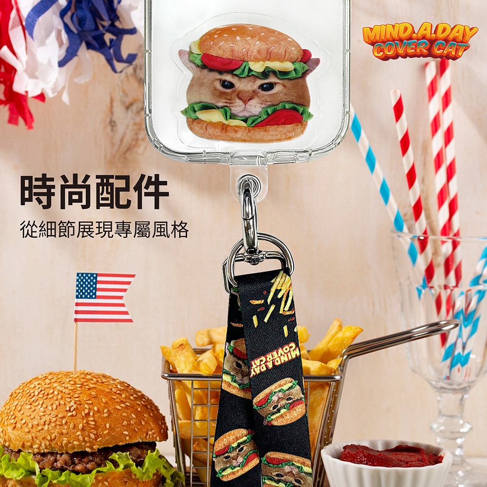 【Mind.A.Day】跩貓系列 蘋果/安卓通用款 多功能手機夾片掛繩組-細節圖3