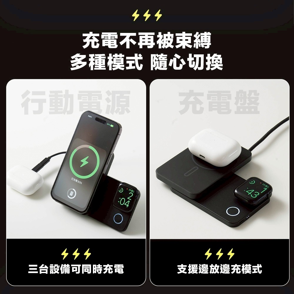 【SHOWHAN】磁吸三用 旋轉/支架 無線充行動電源10000mAh-細節圖7