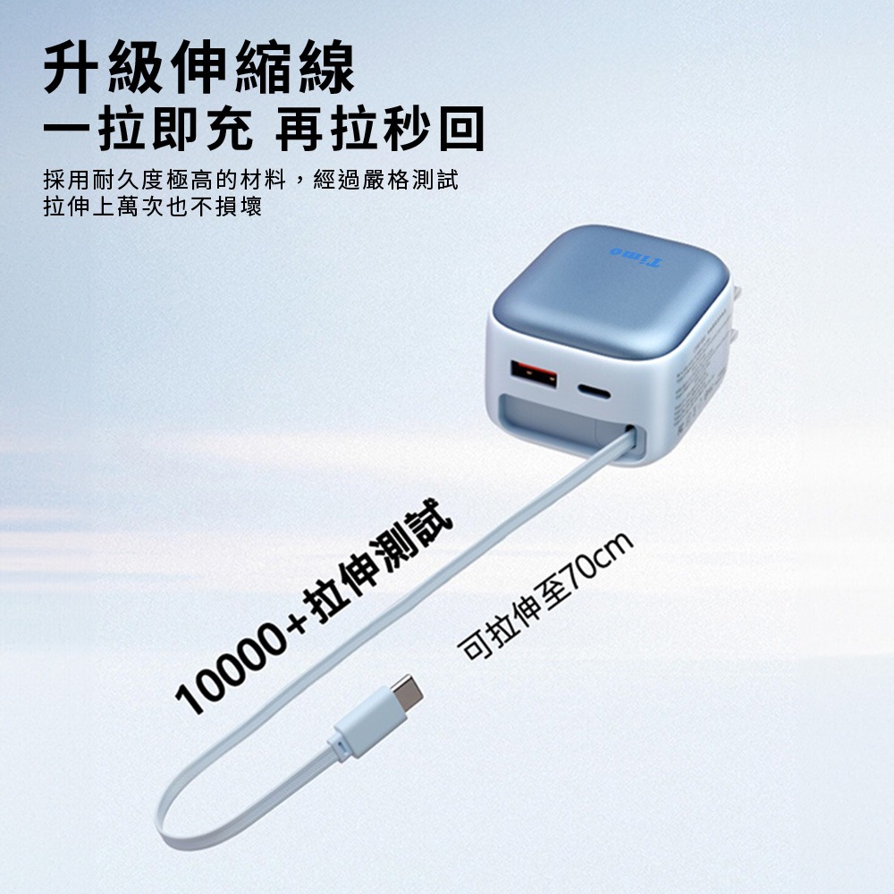 【Timo】馬卡龍色系 35W 氮化鎵GaN 自帶伸縮線 PD快充充電器-細節圖4