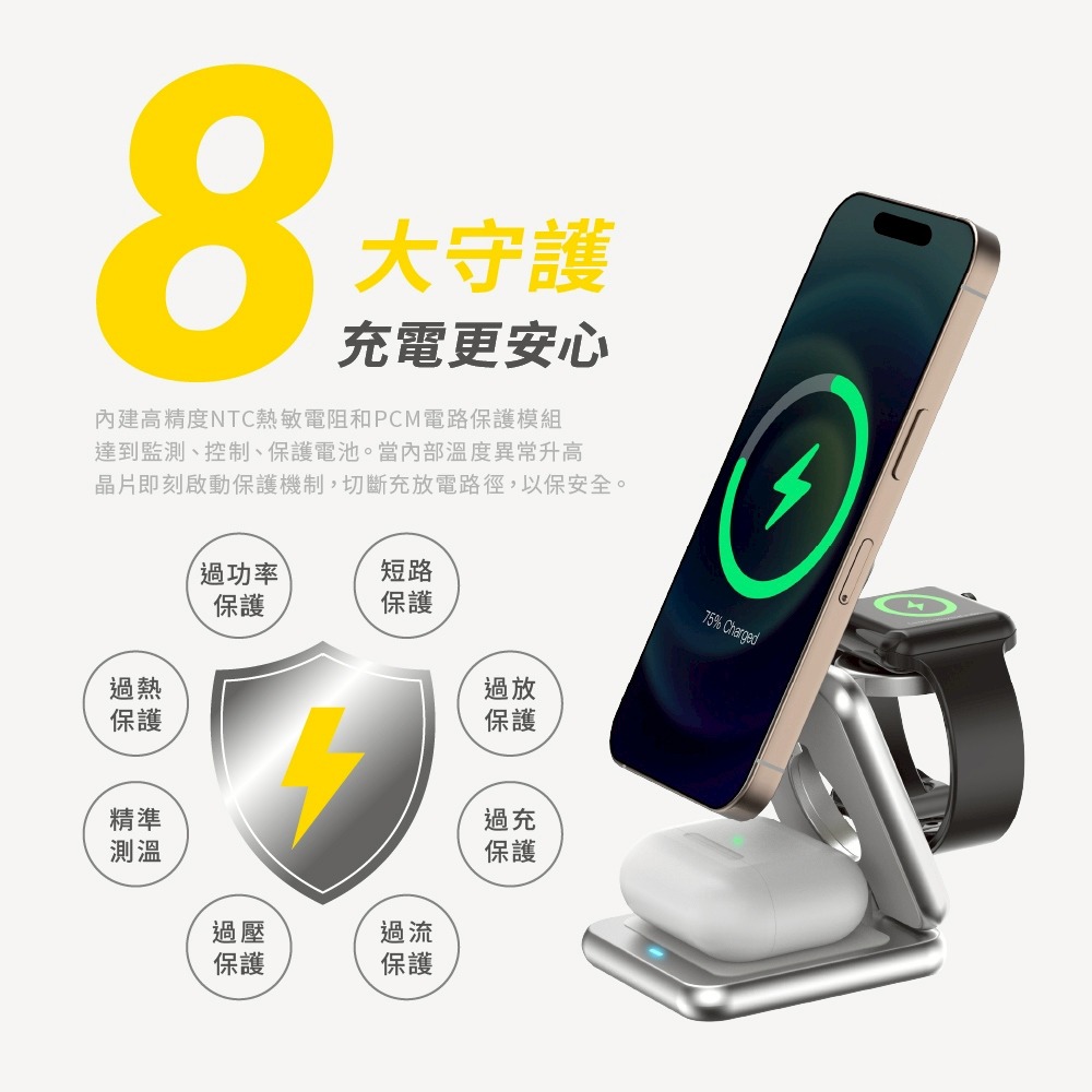【aircolor】Qi2.2 25W 便攜三合一摺疊磁吸無線充電座-細節圖8