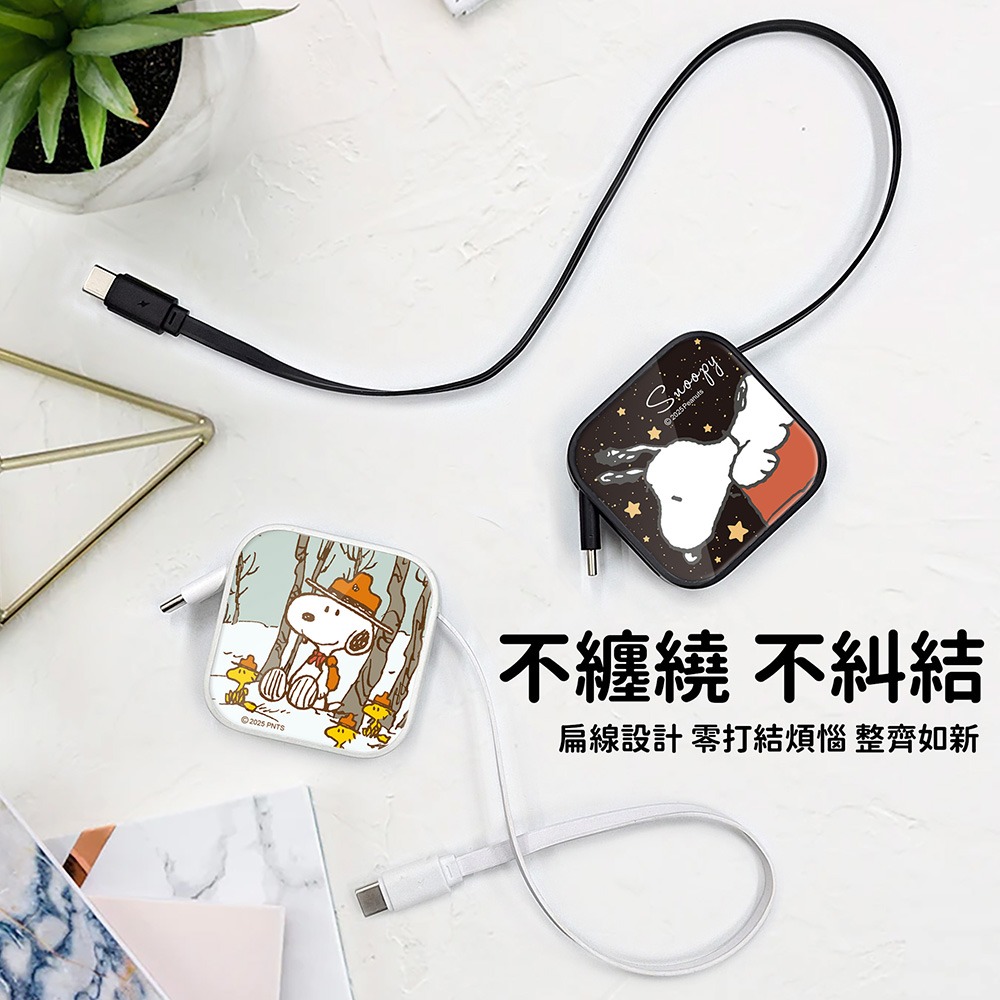 【SNOOPY史努比】65W Type-C to Type-C 玻璃面單邊收拉傳輸充電線-細節圖2
