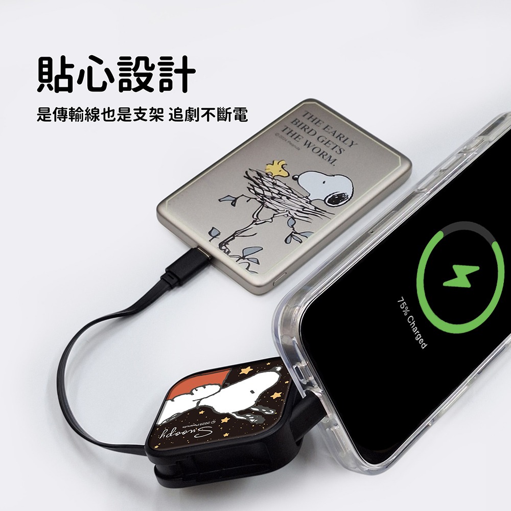 【SNOOPY史努比】65W Type-C to Type-C 玻璃面單邊收拉傳輸充電線-細節圖4
