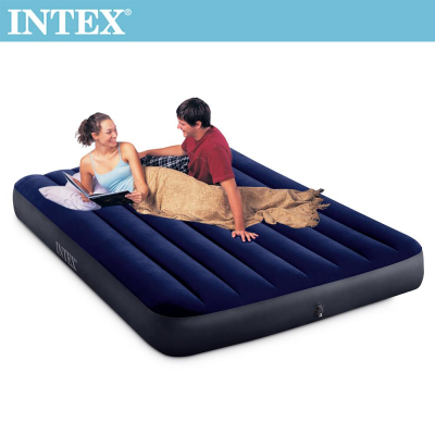 INTEX 64758 新款線拉結構FIBER TECH 雙人防水植絨 充氣床 137*191*25cm 露營床藏青色