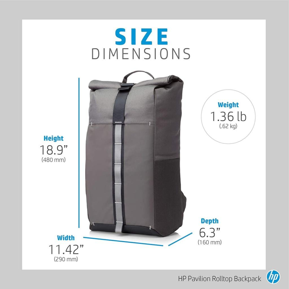 (現貨)HP惠普電腦後背包15.6寸 Pavilion Roll Top Backpack 簡約設計極簡風格-細節圖3