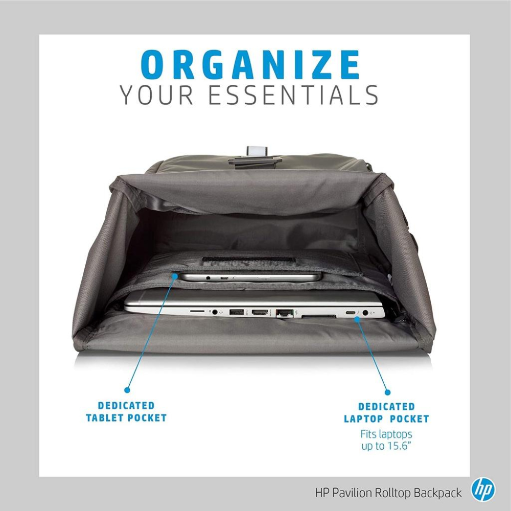 (現貨)HP惠普電腦後背包15.6寸 Pavilion Roll Top Backpack 簡約設計極簡風格-細節圖4