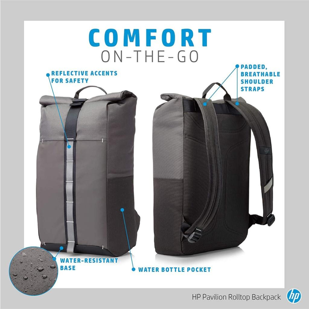 (現貨)HP惠普電腦後背包15.6寸 Pavilion Roll Top Backpack 簡約設計極簡風格-細節圖8
