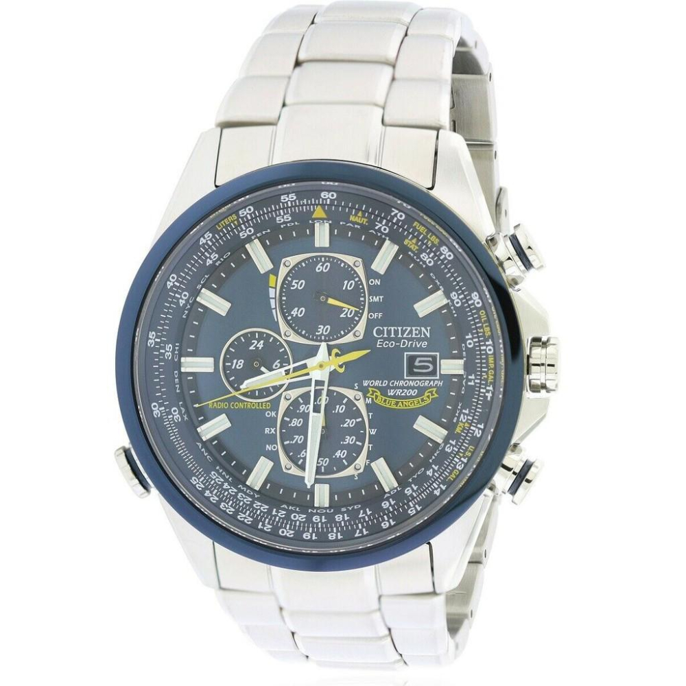 日本星辰CITIZEN Eco-Drive藍天使電波校正大表盤43mm 皮帶男錶AT8020-03L 藍寶石20atm-細節圖2