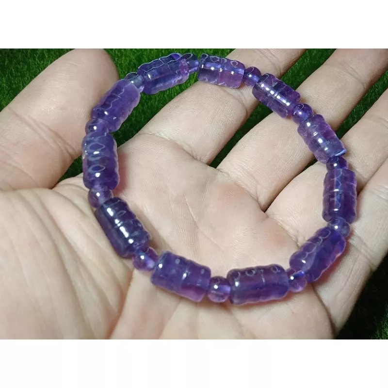《晶華》天然晶紫水晶桶珠手串手鏈N64-細節圖3