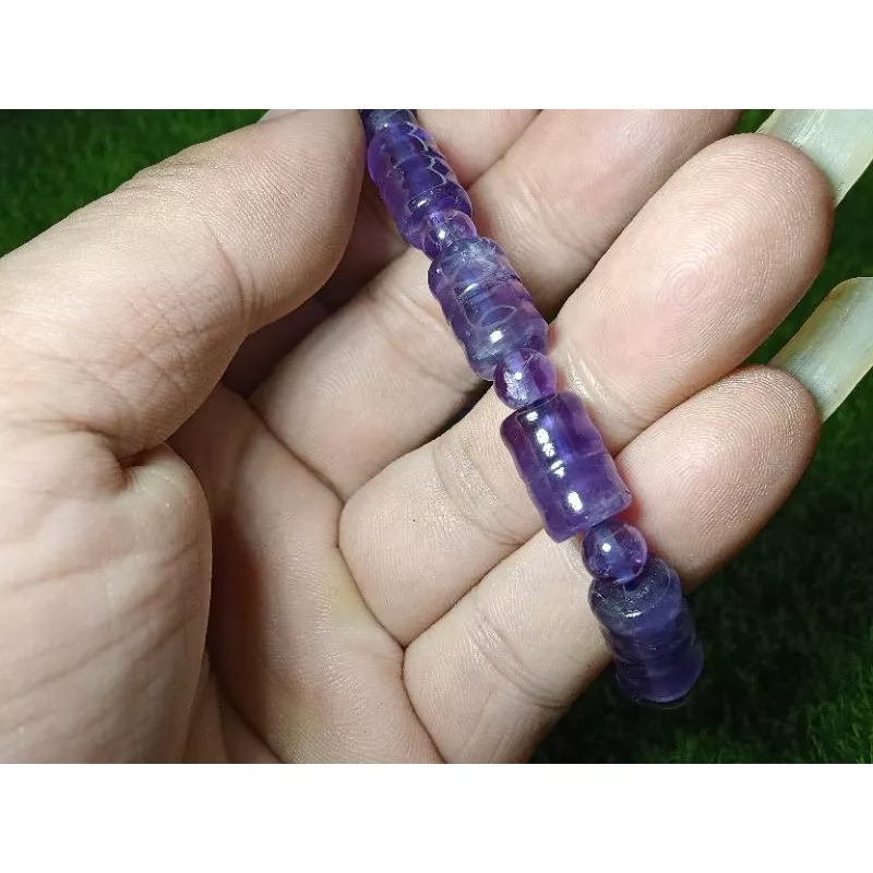 《晶華》天然晶紫水晶桶珠手串手鏈N64-細節圖4