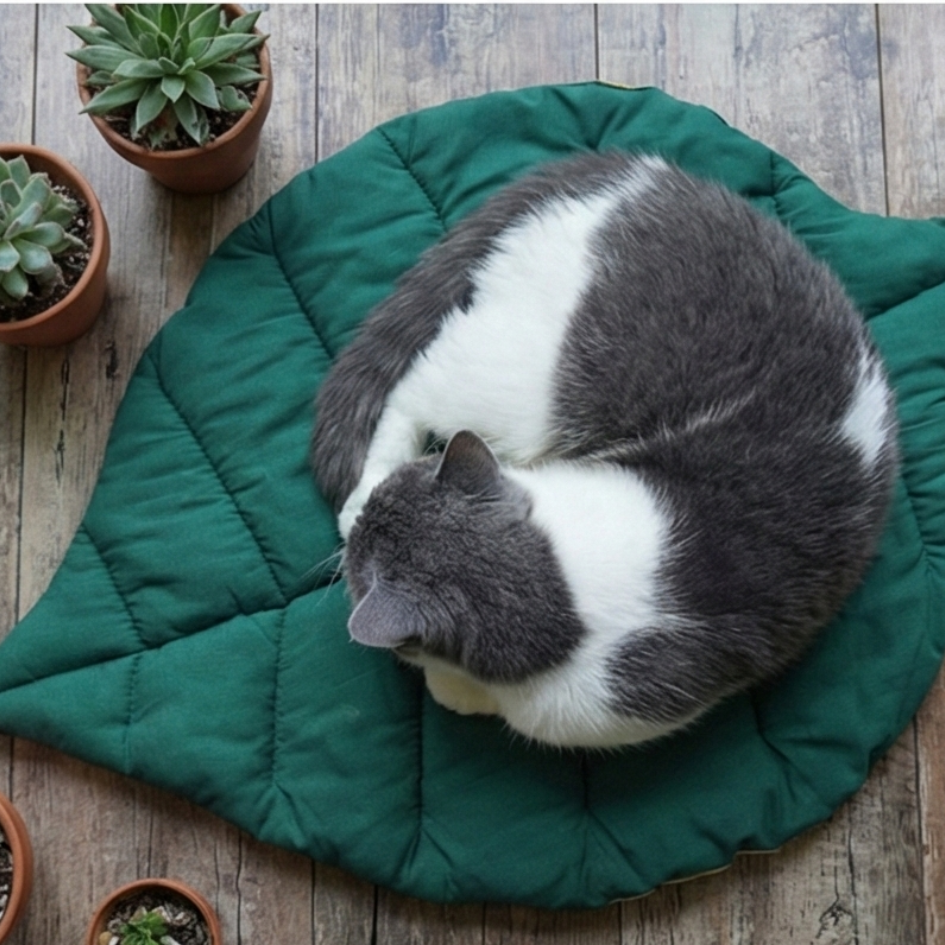 森林系療癒葉子睡墊｜可折疊收納 四季適用 貓床 寵物地墊 睡床-細節圖5