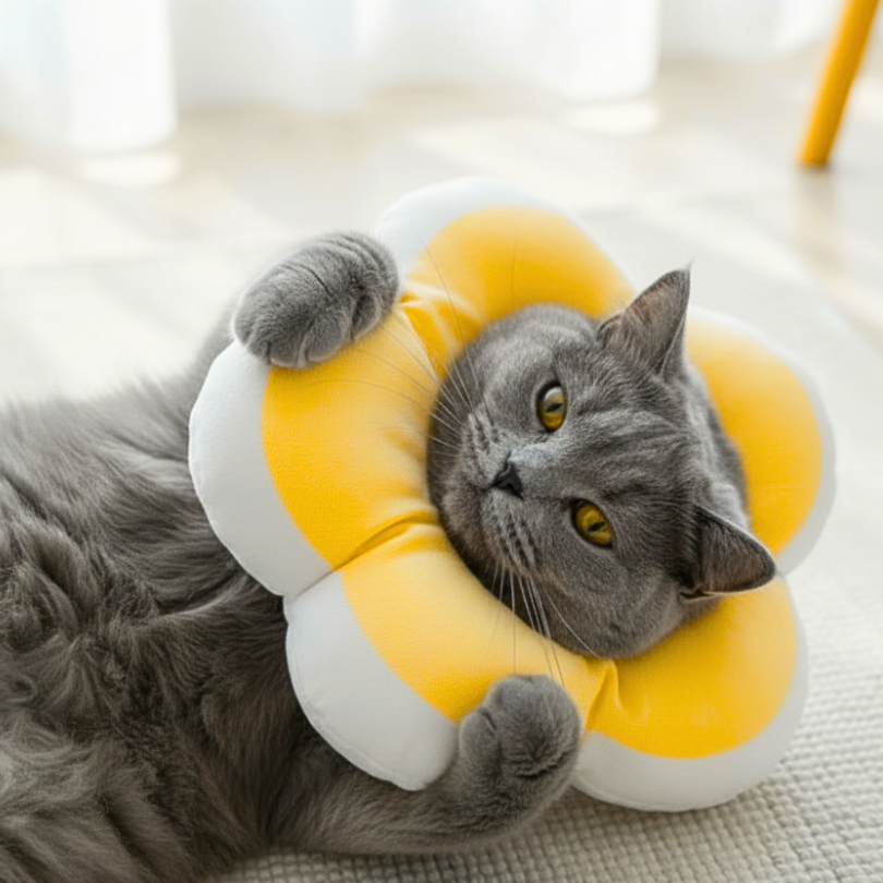 【萌寵復原首選】花朵柔軟防舔頭套｜貓狗通用 術後防舔咬 舒適不壓頸 脖圍可調 柔軟棉質防抓圈 結紮復原必備-細節圖5