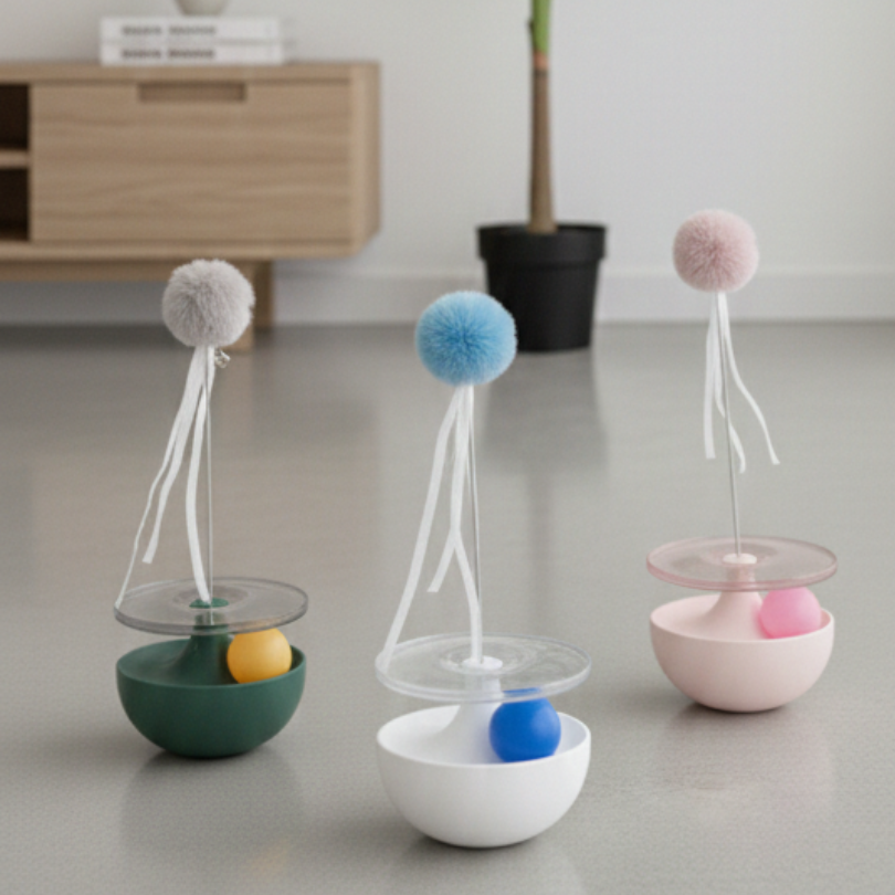 耍廢救星！自嗨不倒翁軌道樂園逗貓玩具｜貓玩具 自嗨神器 互動逗貓棒 滾球 軌道玩具 貓益智玩具 解悶神器-細節圖3